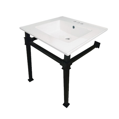 Kingston Brass KVPB25224Q0 25-Inch Ceramic Console Sink (4" Faucet Drilling), White/Matte Black KVPB25224Q0